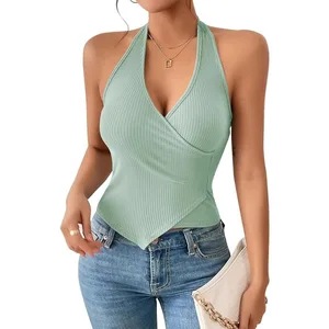 2025 Summer Women's Cross Hanging Neck Strap Splicing Backless Top