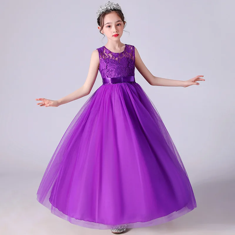 4-15 Years Kids Dress Flower Long Lace Elegant Teenagers Ball Gowns Dresses Girl Party Evening Bridesmaid Princess Clothing 0