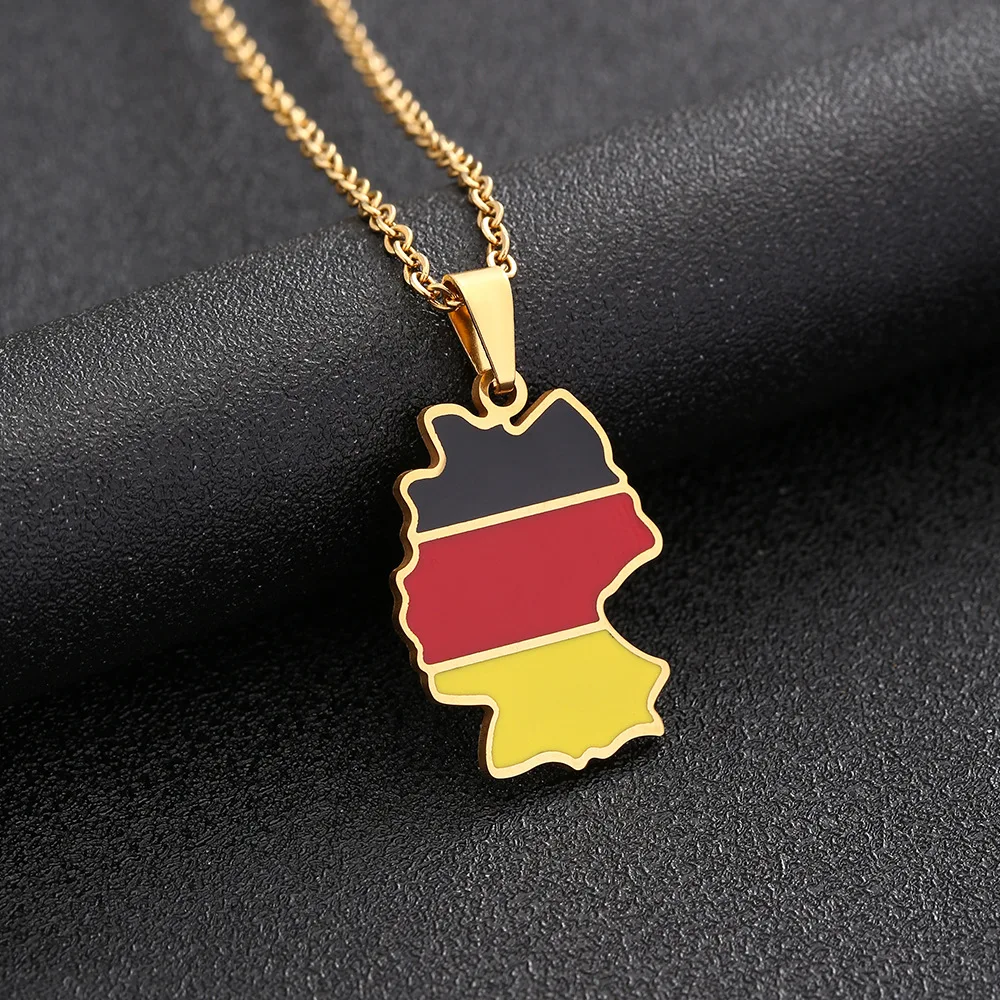 Couple Fashion Customization Silver Gold Stainless Steel German Map Pendant Necklace for Men and Women