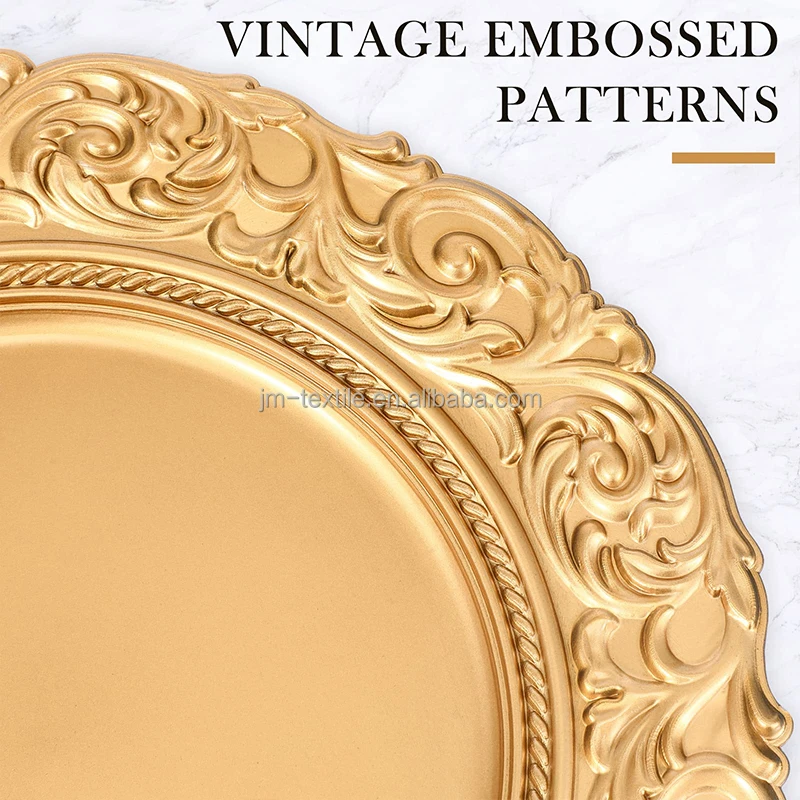 13 Inch Gold Embossed Plastic Charger Plates Round Acrylic Dinner Plate