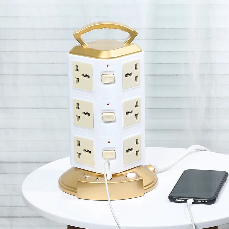 Multi Layer Outlet Plug Adaptor Power Socket Tabletop Vertical Tower USB Extension Board Cable Socket