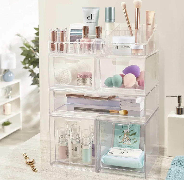 Stackable Jewelry Storage Case and Makeup Organizer with Drawers