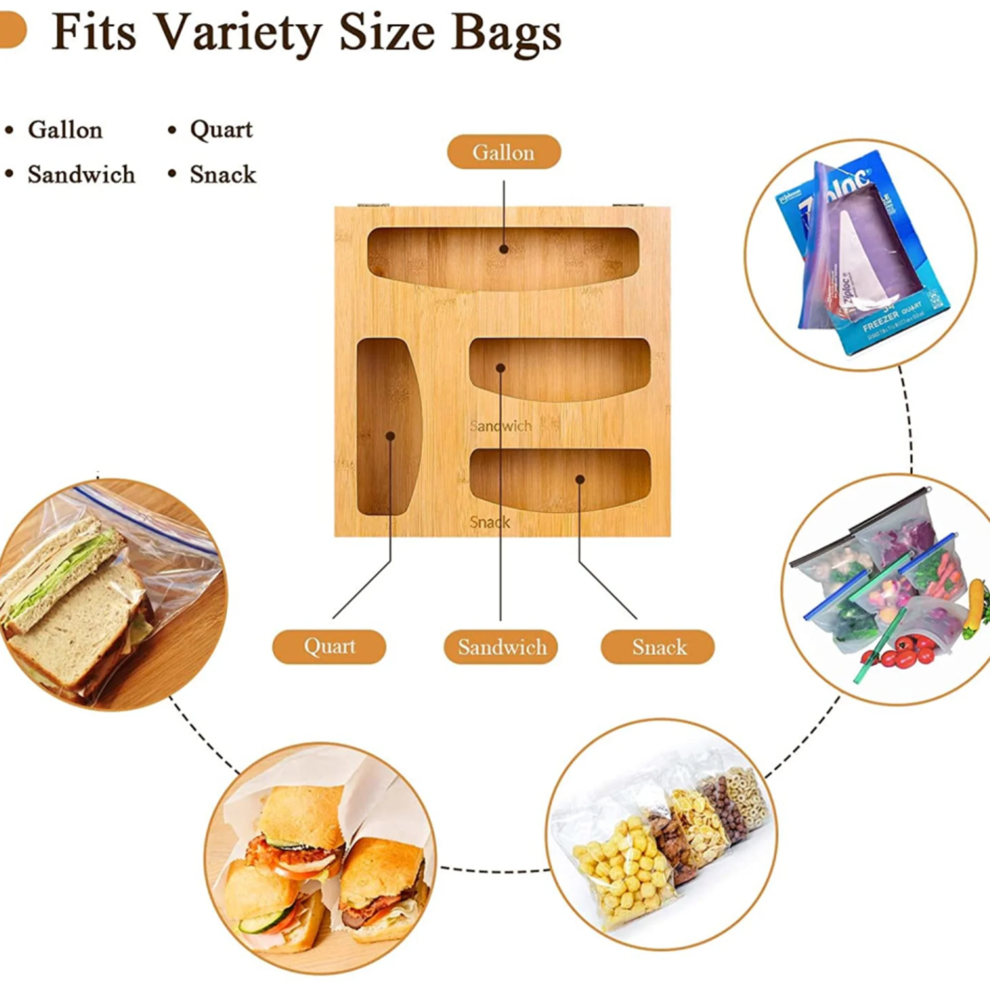 Ziplock Bag Storage Organizer For Drawer Bamboo Wooden Baggie Kitchen