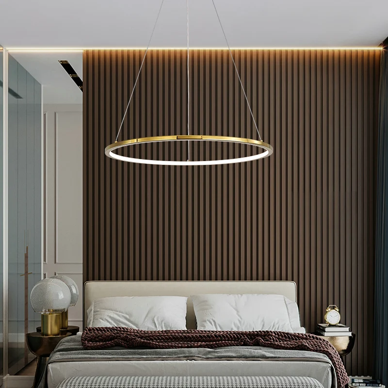 Nordic Luxury Modern Design Simple Hanging Hotel Bedroom Living Room Gold Aluminum Circle Led Chandeliers