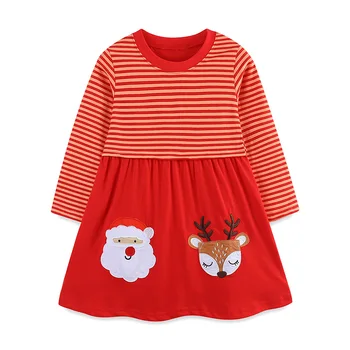 2024 Girls Long Sleeve Baby Dresses Christmas Embroidered Patch European and American Style Fashion Round Princess Dress