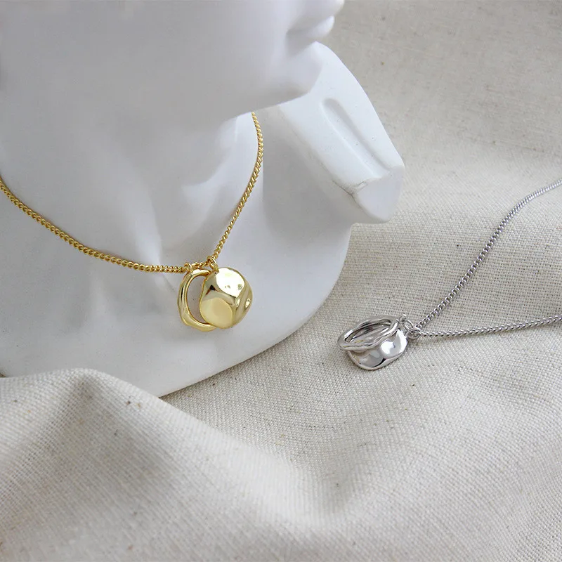 925 Sterling Silver Irregular Circle Pendant Necklace Long Sweater Chain Elegant Women Friendship Jewelry