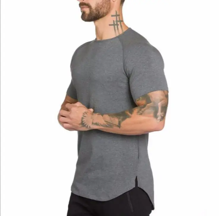 Gym Mens Cotton Tee-Blue-Classic-Crunch-Fitness-T-Shirt Running Knit 