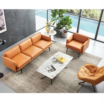 2022 hot reception seating lounge furniture modern design brown leather office sofa