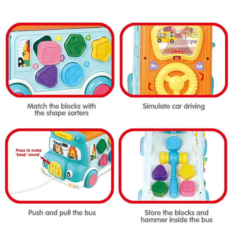 Early Education Intelligent Baby Musical Learning Toys with Sound & Light,Whack-a-Mole Game Activity Bus Toy
