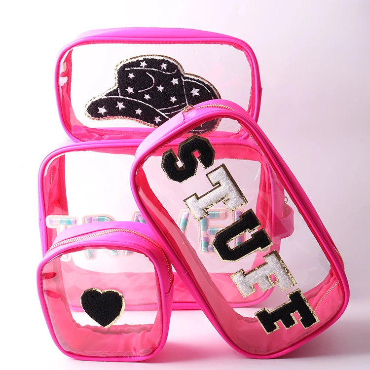 Travel Pink Makeup Bags Bulk Transparent Pvc Large Capacity