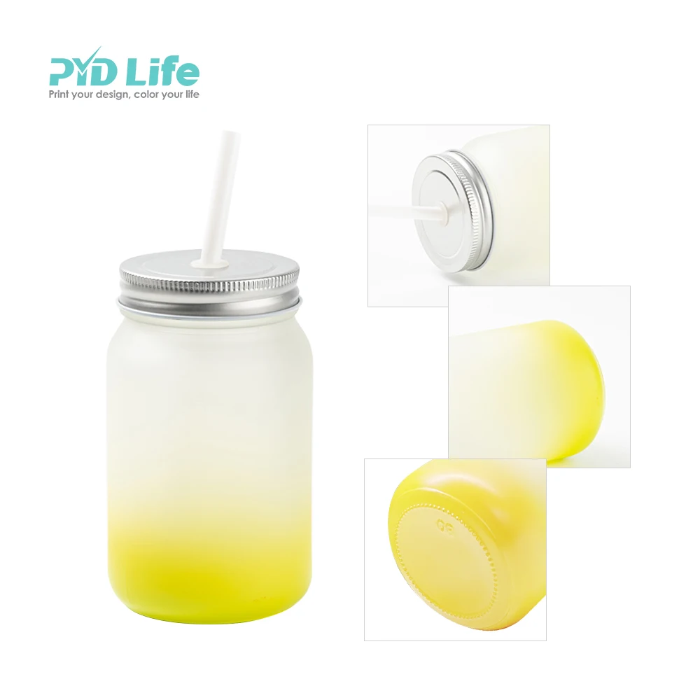 Bulk 15oz Sublimation Mason Cup Gradient Frosted Glass Juice Jar