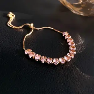 Women's Fashion Chain & Link Ajustable Bracelets Gold Plated Copper Zircon Pink White Gold Purple Silver Jewelry