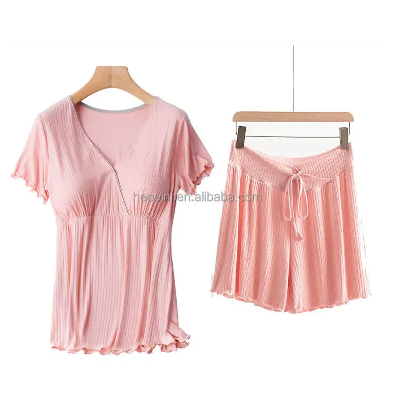 Black Luxurious Cotton Breastfeeding Loungewear Short Sleeve