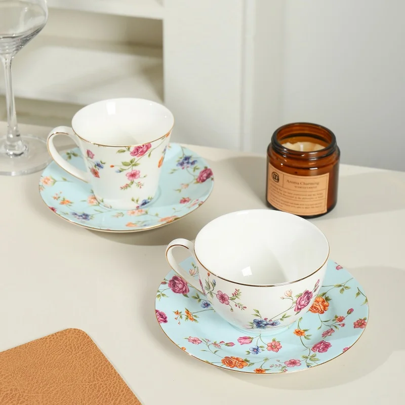 product wholesale floral ceramic bone china ceramic cake plate stand coffee cup tea cups and saucers tableware set-4
