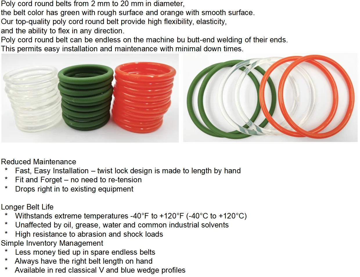 Pu Hollow Round Belt Polypentane Flat Conveyor Belts Pu Round V Belt