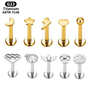 ASTM F136 Titanium Internal Thread 16G Labret Ear Studs Moon Star Styles Cartilage Daith Tragus Helix Nose Piercing Jewelry