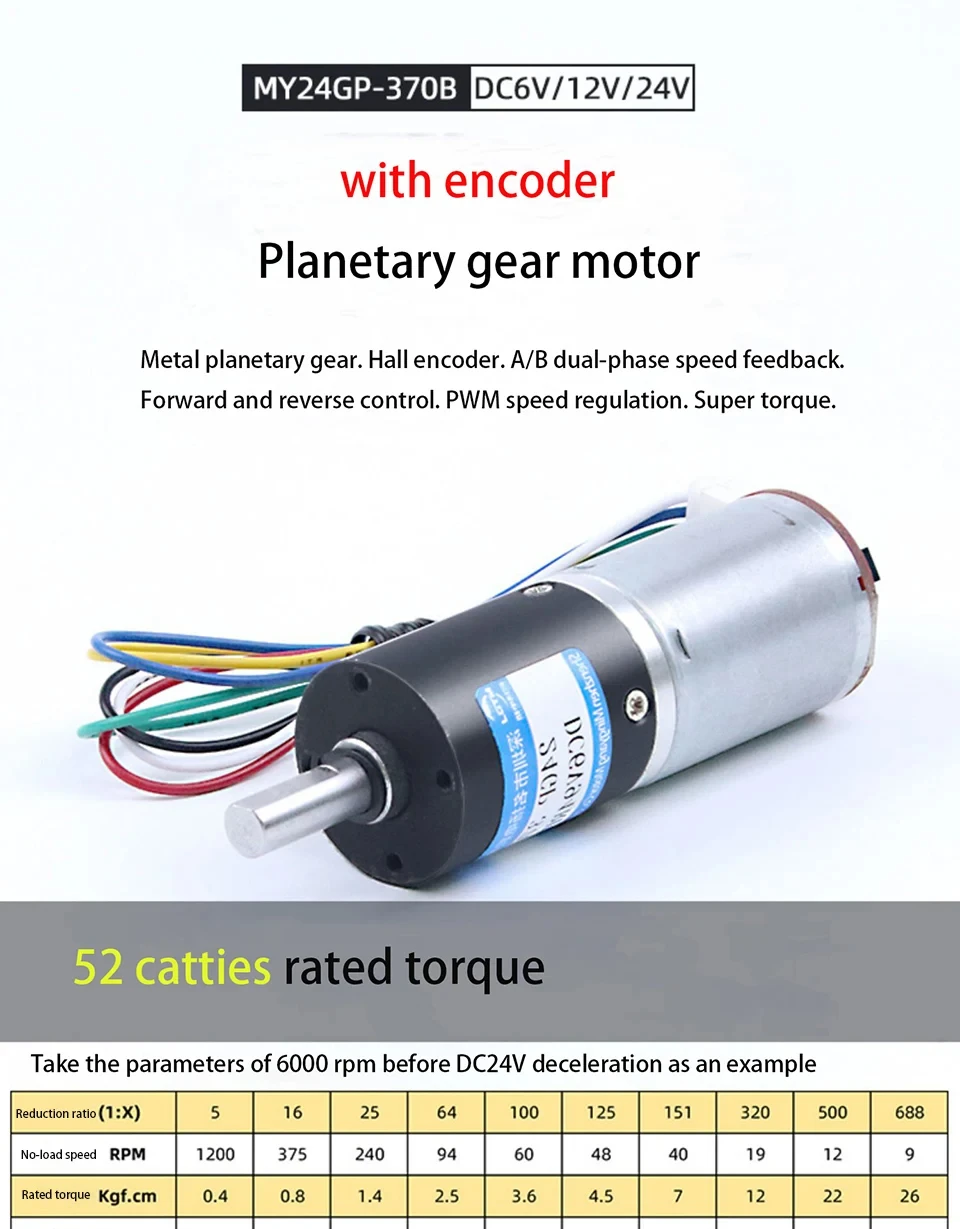 6V 12V 24V Brushed DC Planetary Gear Reducer Motor 24mm With Encoder ...