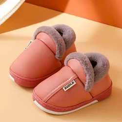 Зимняя детская теплая обувь для мальчиков и девочек; Хлопковые тапочки; Детская Нескользящая водонепроницаемая обувь из искусственной кожи; Модная домашняя теплая Повседневная обувь