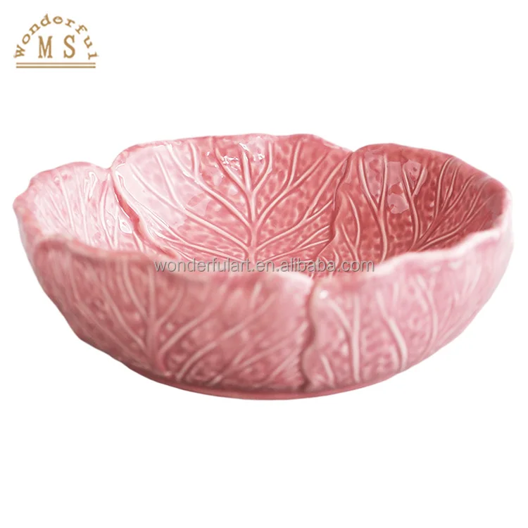 Oem Cabbage leaves dish Shape Holders 3d  Style tray vegetable Kitchenware Ceramic porcelain plate dish Tableware bowls