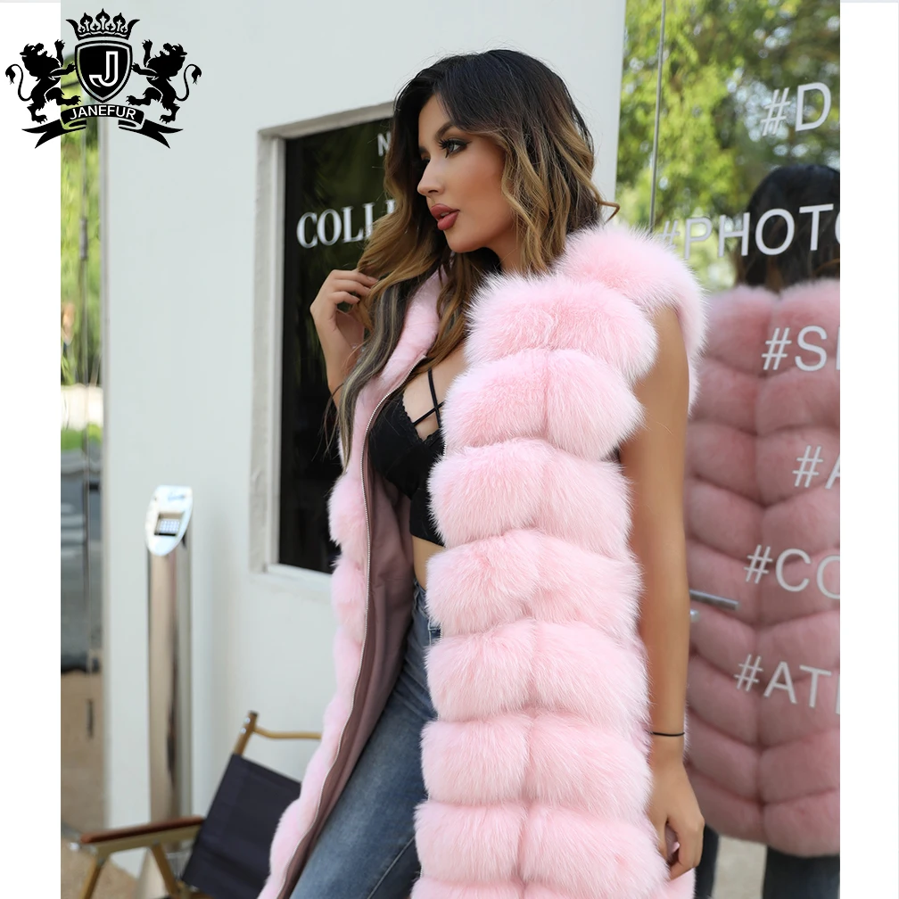 High Level Customized Natural Fur Vest Women Long Fur Gilet Coat Jacket Pink Fur Vest