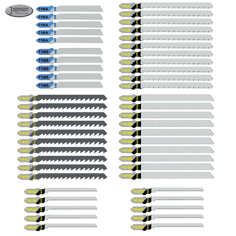 50-Piece Contractor Jigsaw Blade Set - T-Shank Blades For Wood, Metal & Plastic Cutting