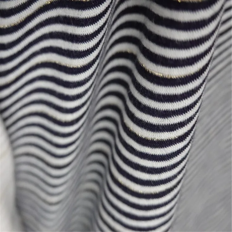 S+Z Twist Cotton Lurex Stripe Single Jersey Fabric Metallic Lurex Cotton  Jersey Knitted Stripe Cotton Fabric