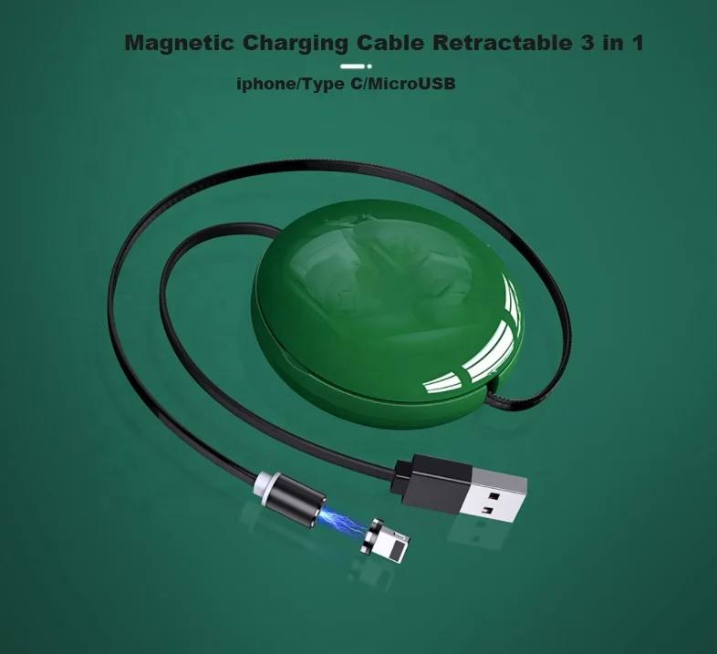 Wholesale 2024 New 3A Magnetic Charger Fast Charging 3 in 1 USB Data Type C Cable for IOS and Computer for Earphones