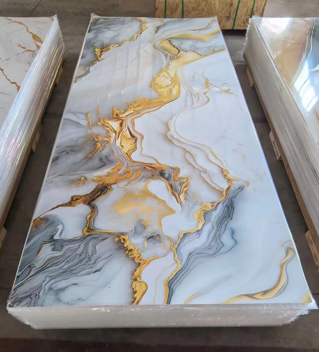 Free Sample Gilding Effect PVC Marble Alternative Board UV Plastic Sheet for Home TV Walls