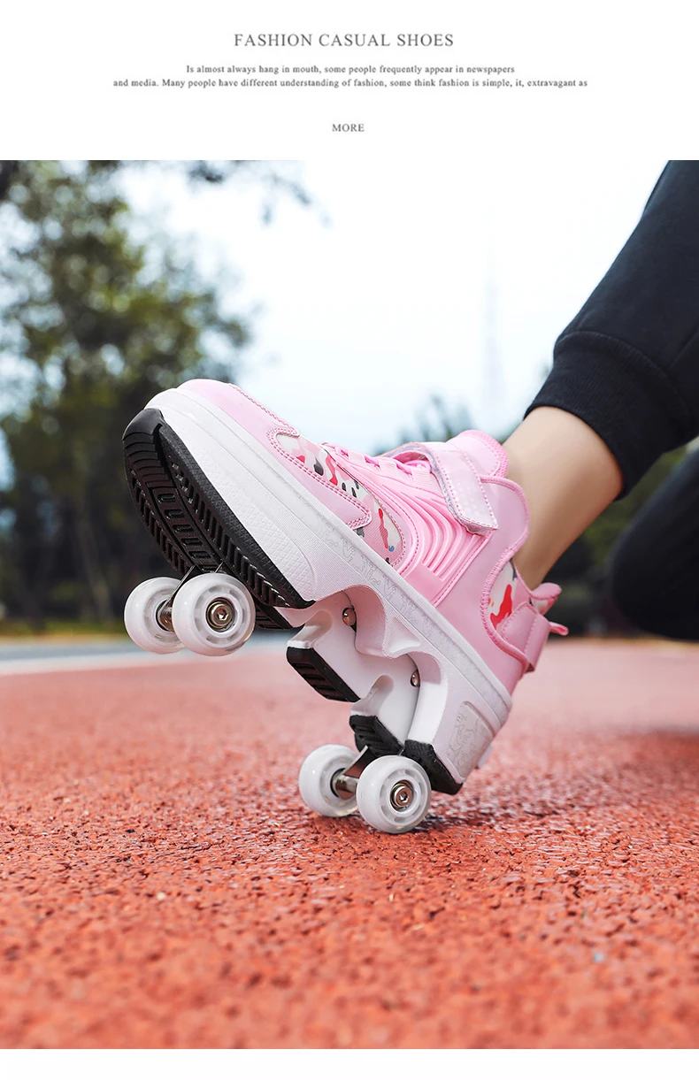 Retractable Roller Skate Shoes With Four Wheels For Adults Children