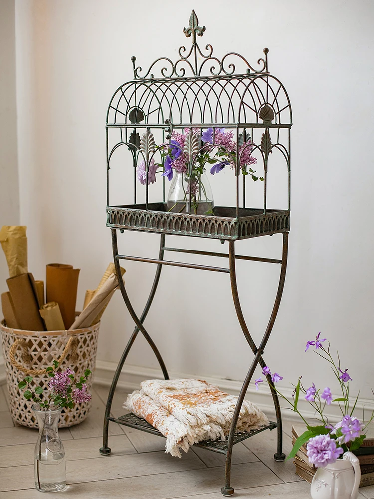 2 Tier Planter Outdoor Antique Metal Flower Pot Stand Vintage Rustproof