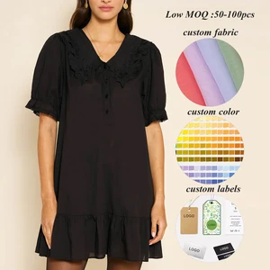 Suppliers New Arrival Summer Women's Short Sleeve Dresses Custom v Neck Ladies Loose Fit Ruffled Casual Mini Dress