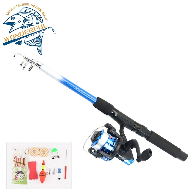 12pcs 1.8m Best Travel Portable Light Soft Fiberglass Spinning Telescopic Fishing Rod Set With Spinning Reel