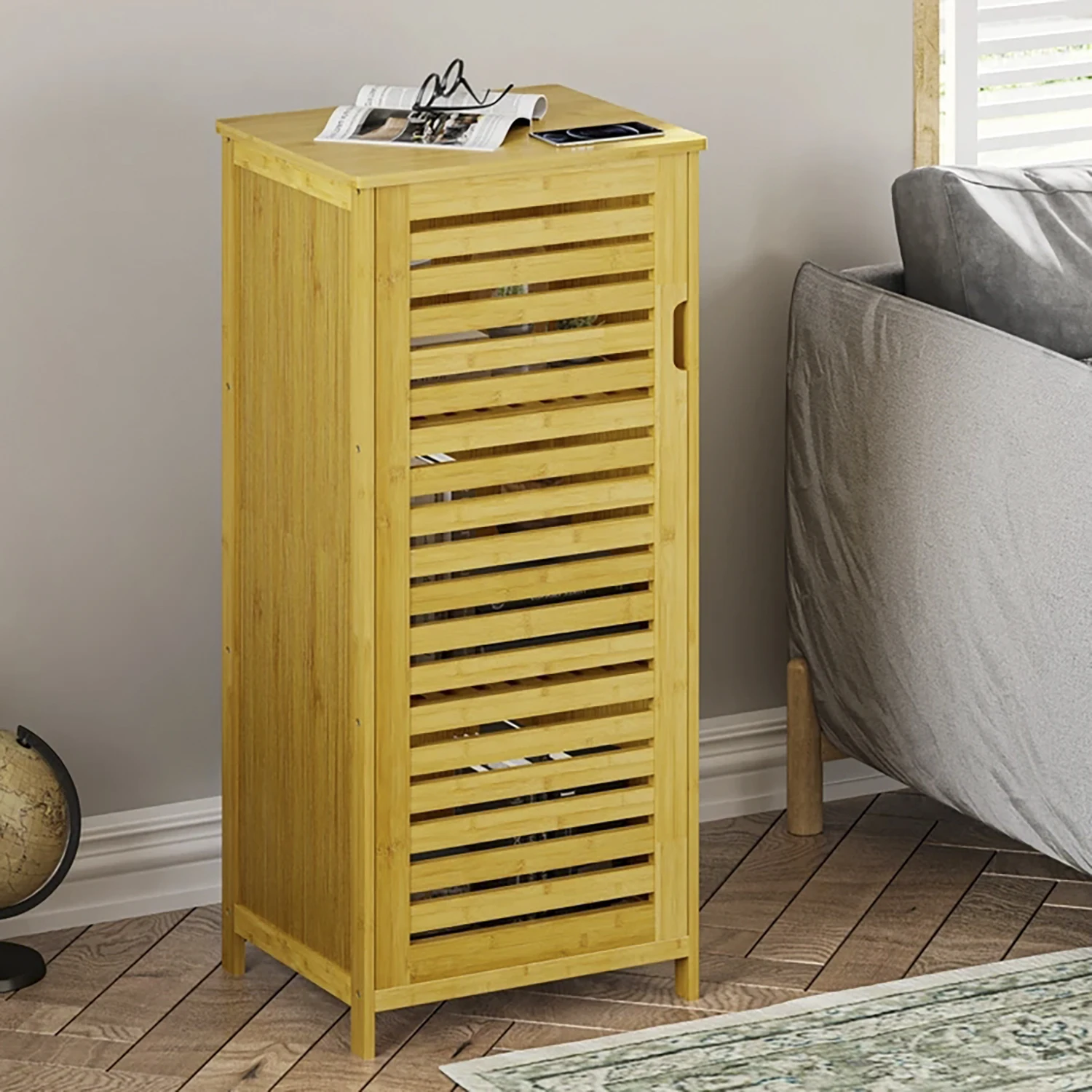 Wholesale Modern 3-Tier Natural Bamboo Storage Cabinet Glass Doors Versatile Home Furniture for Living Room Bedroom Home Office