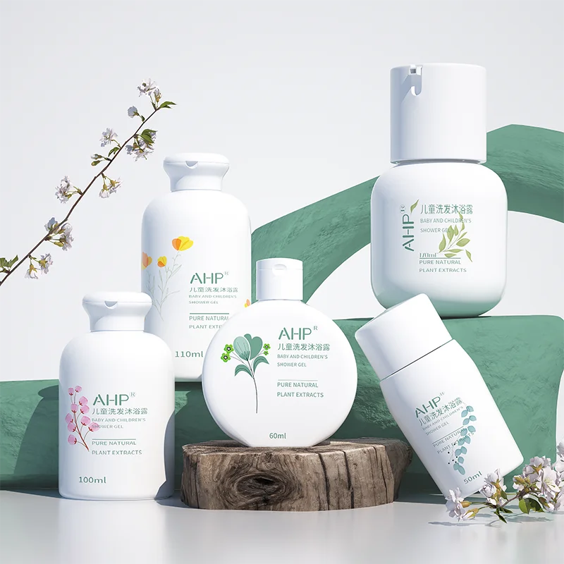HDPE Custom Skin Care Kit Packaging Recycled Rectangle Flat Plastic 300ml Shampoo Bottles Cosmetics Bottles and Jars Set
