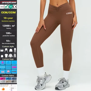 Custom Fabric Color Logo Quick Dry High Waist Brushed Tight Leggings Women Gym Outdoor Sport Running Fitness Workout Yoga Pants