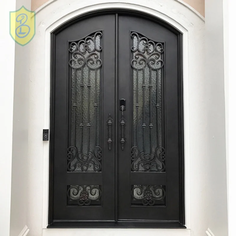 Modern Luxury Anti-Theft Wrought Iron Steel Front Door for Hotel & Villa Manual Opening Finished Surface Mexico Design