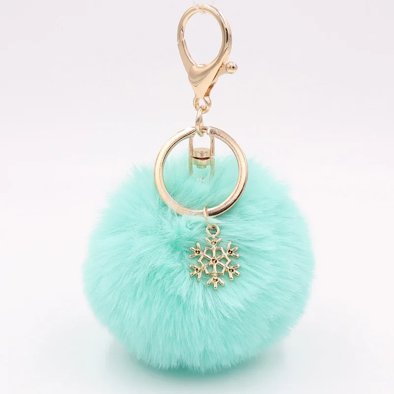 wholesale fluffy snowflake pom pom keychain