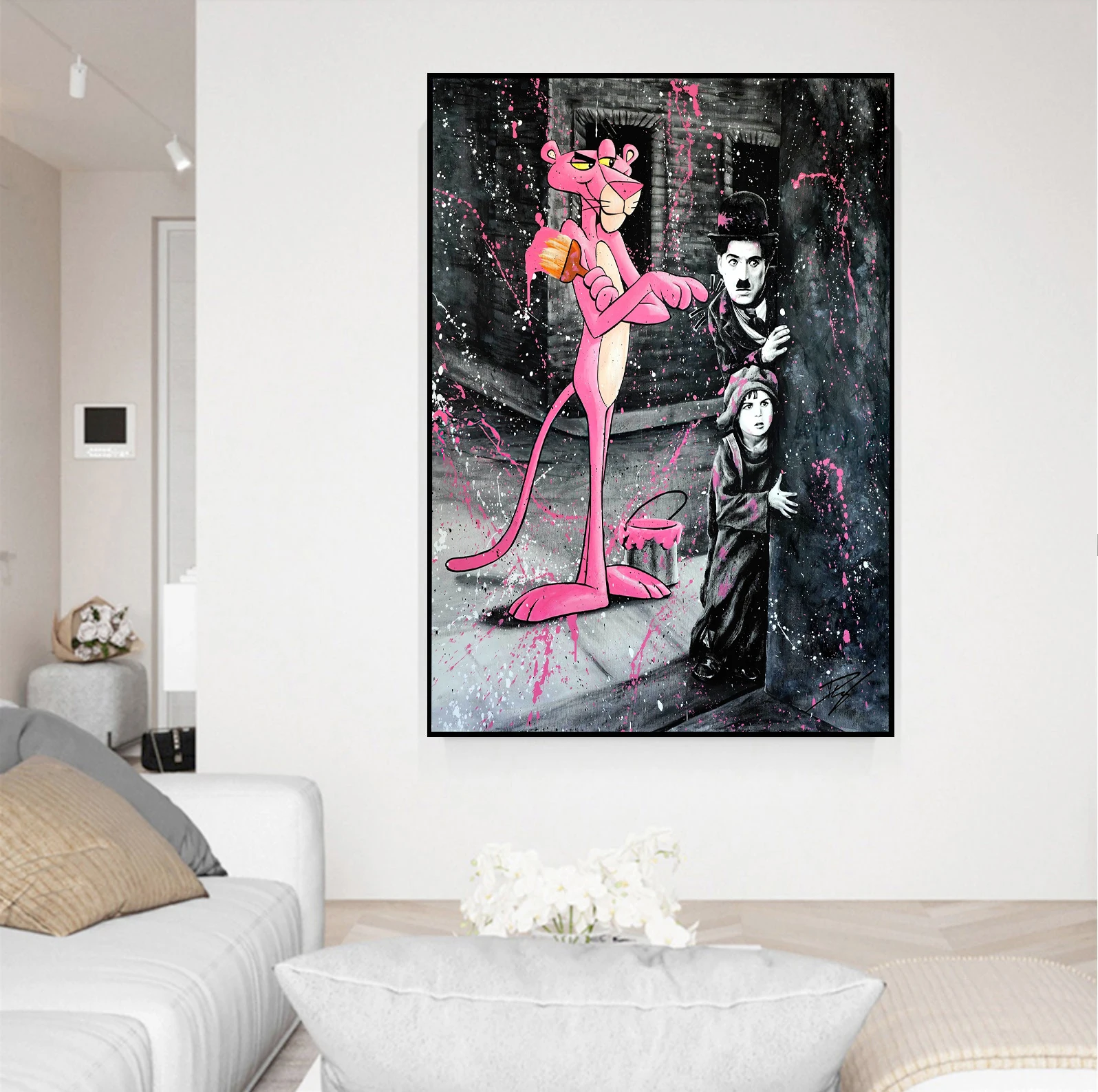 Abstract Colorful Cartoon Pink Animal Pop Art Wall Pictures and Canvas Painting for Home Decor Living Room Decoration