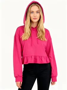 Hot Selling Spring/Autumn Knitted Stretch French Terry Hoodie Elegant Ruffle Bottom Long Sleeves Hoodies Women