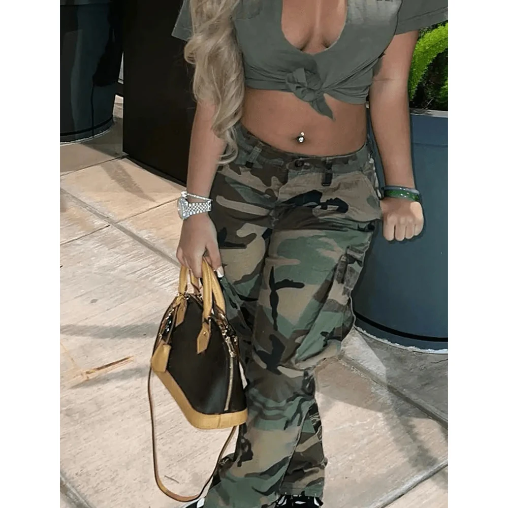 Hot Sale Plus Size Women's Casual Sports Camouflage Print Pants Low Waist Street Jeans Breathable Hip Hop Washed Techniques