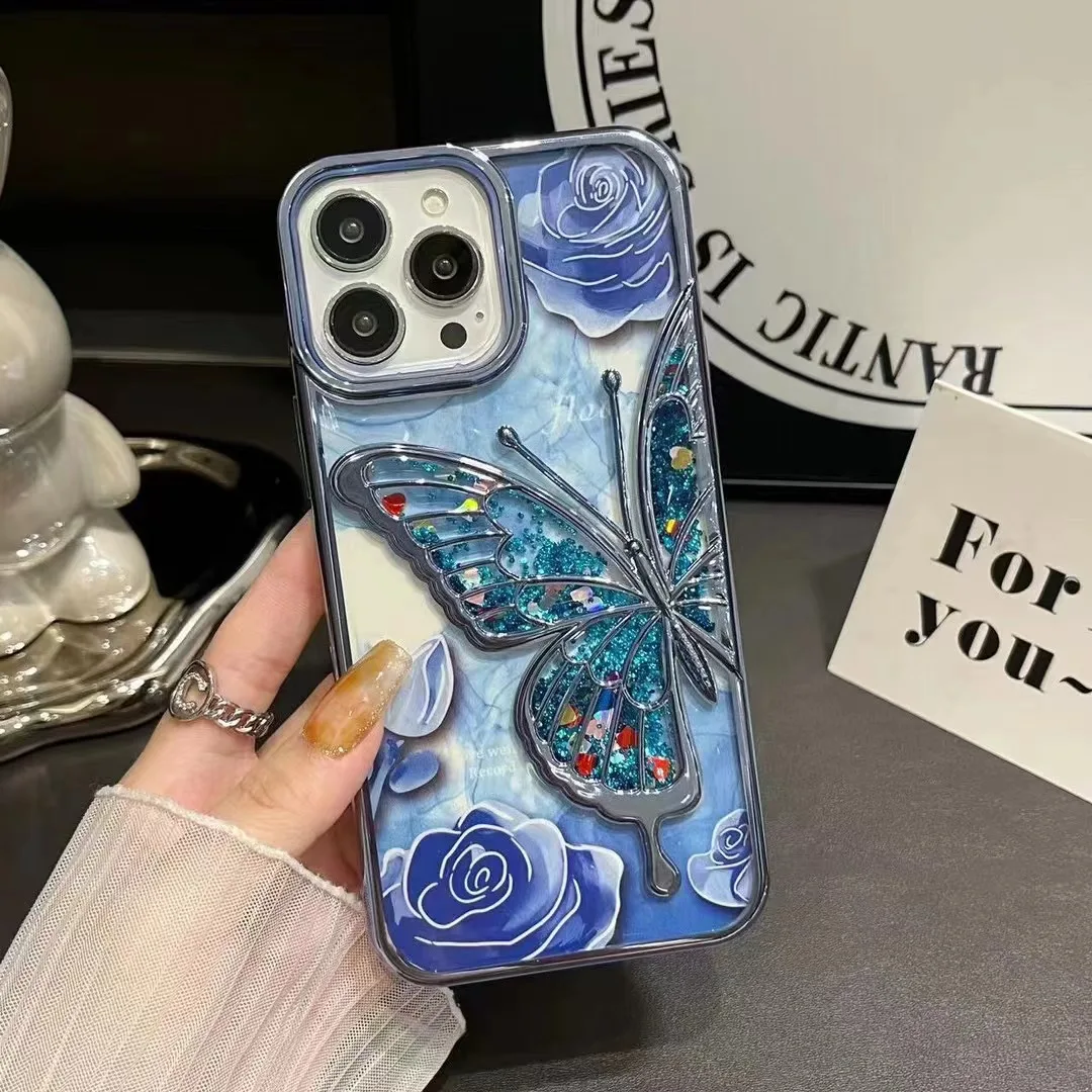 Custodia A Portafoglio Con Supporto Magnetico Per IPhone 15. Design Farfalla Blu, In Similpelle Con Slot Per Carte E Tasca. Protezione Antiurto Con Guscio In TPU. Angolo Visione Per Video. - 2