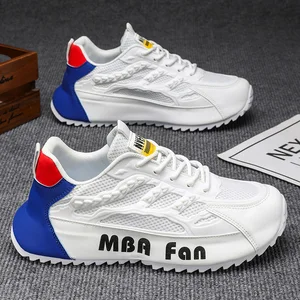 Men's Casual Sneakers All-Match White Mesh Design with Soft EVA Insole Lace-Up Closure Breathable Spring Walking Shoes