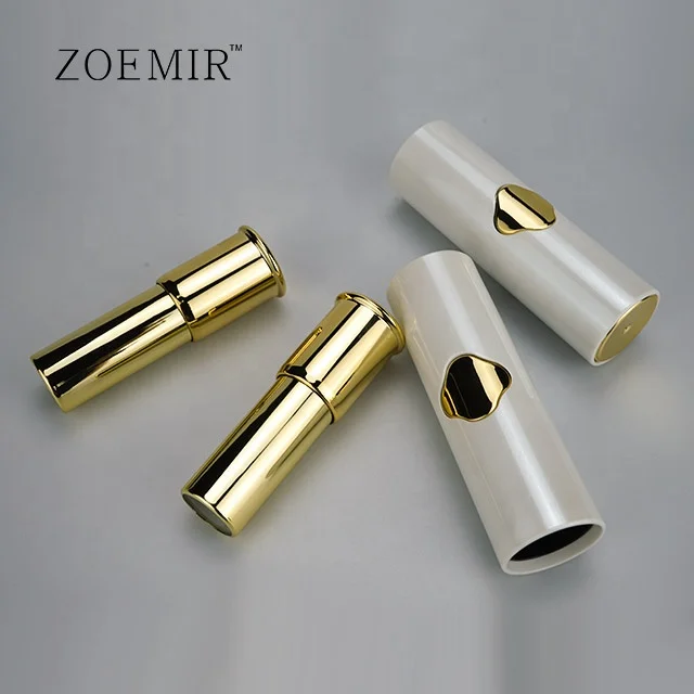 Round White Push Button Lipstick Tubes Metallic Gold  Luxury Plastic Lipstick Container High Quality Empty Lip Balm Container