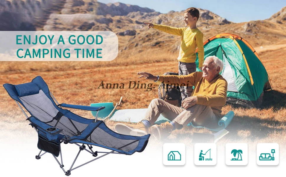 Outdoor Folding Reclining Beach Chair Mesh Leisure Garden Camping Recliner Lounge Beach Chairs