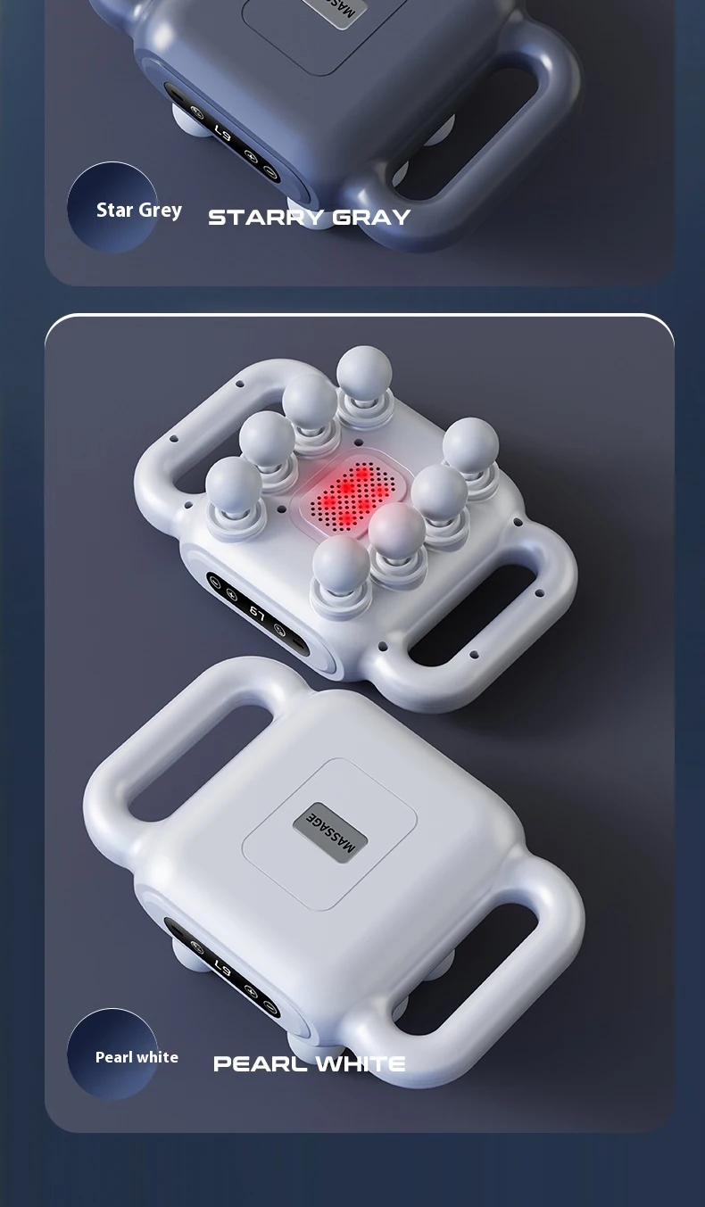 8-Head Liquid Crystal Fascia Gun Hot Compress Massager Deep Percussion Massage Whole Body Muscles Relaxing Waist Back Muscles