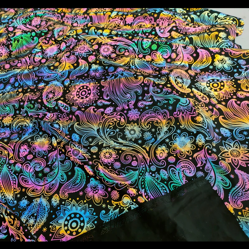 High Elastic 4 Way Stretch Breathable Iridescent rainbow Rhombic square Diamond Stylish Pattern Printing Retro Reflective Fabric