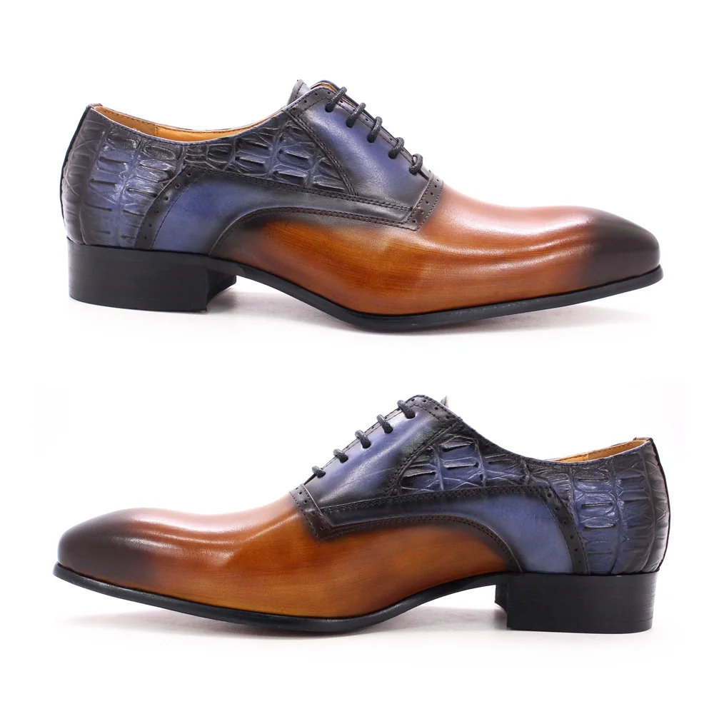 Men's Italian Leather Pointed Toe Brown Oxford Dress Shoes for - Main Image