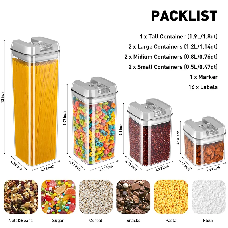 7PCS Airtight Food Storage Containers: Plastic Kitchen Canisters For Flour,  Sugar, Cereal & Labels Plastic Airtight Food Containers For Kitchen  Organization With Lids, 24 Labels, 1 Marker For Cereal And Flour Storage