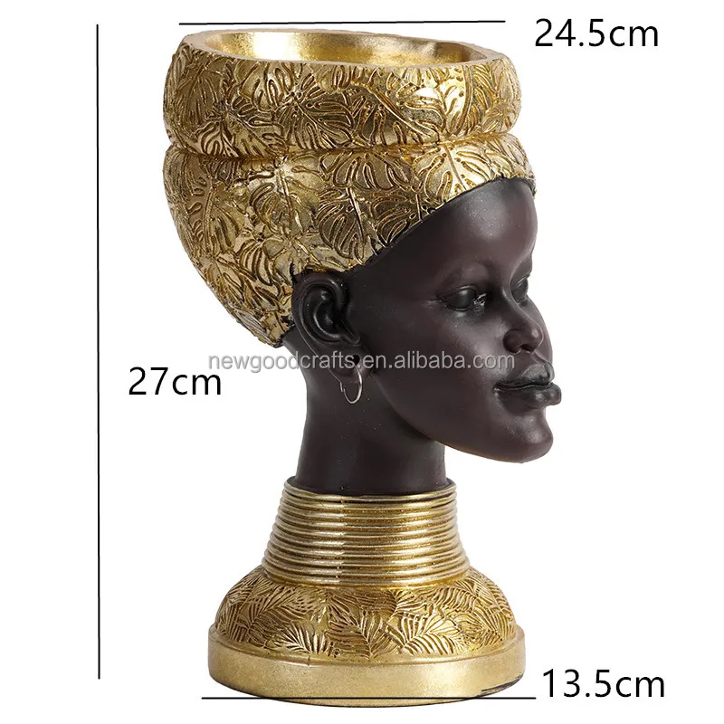 African Lady Statue with Key Tray Decorative Sculpture Girl Statues Home Decor Resin Craft Figurines Ornaments Living Room