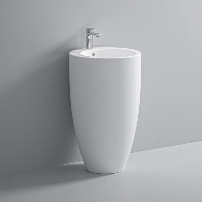 European design One Piece Floor Standing Wash Basin Solid Surface Bathroom Ceramic Pedestal Sinks